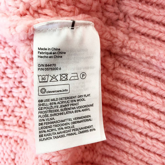 H&M | Women's Medium Coral Pink Chunky Knit Wool Cardigan Sweater Bobble Pompom - Picture 4 of 8